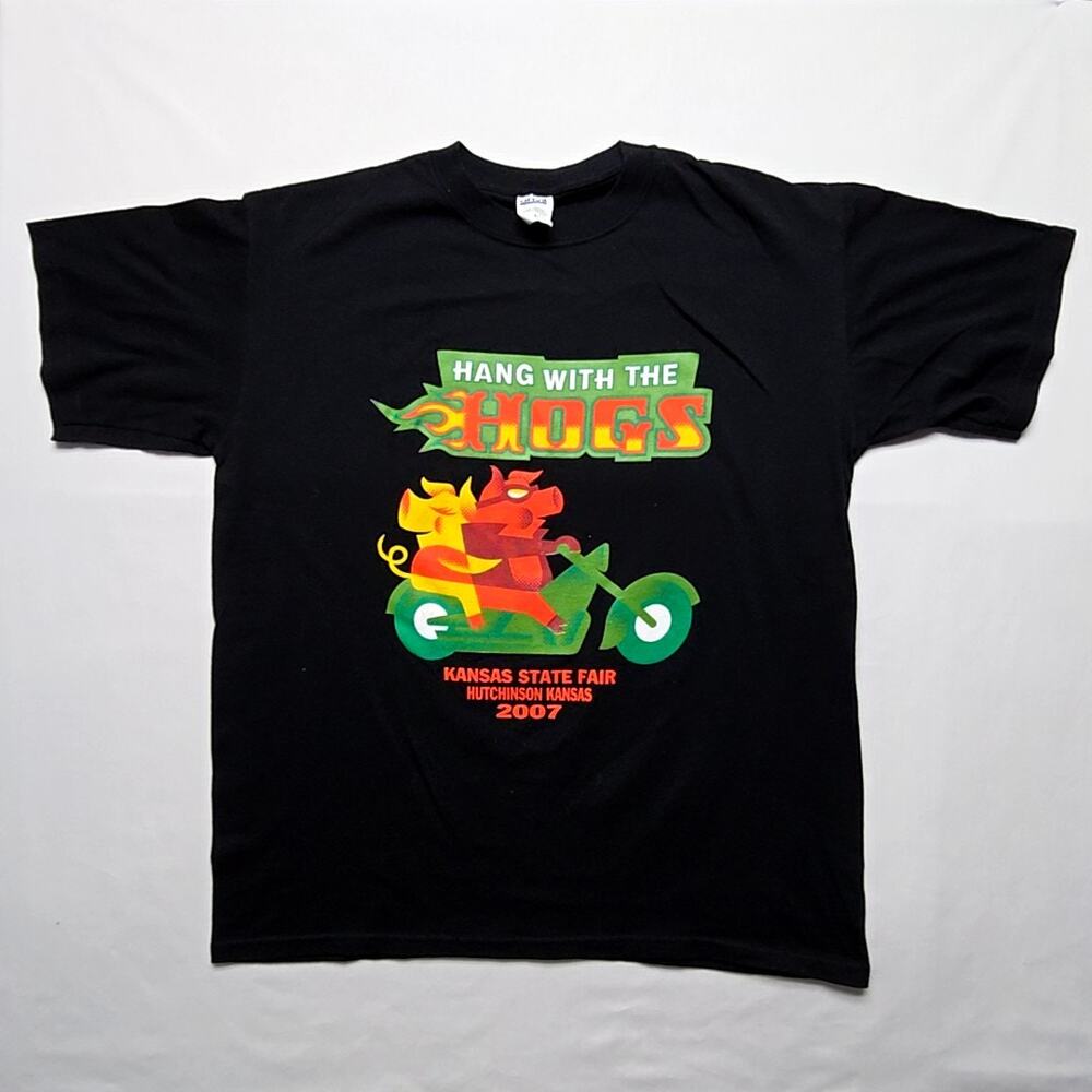 2007 Kansas State Fair Shirt Hang With The Hogs Black Graphic Mens Large Tee